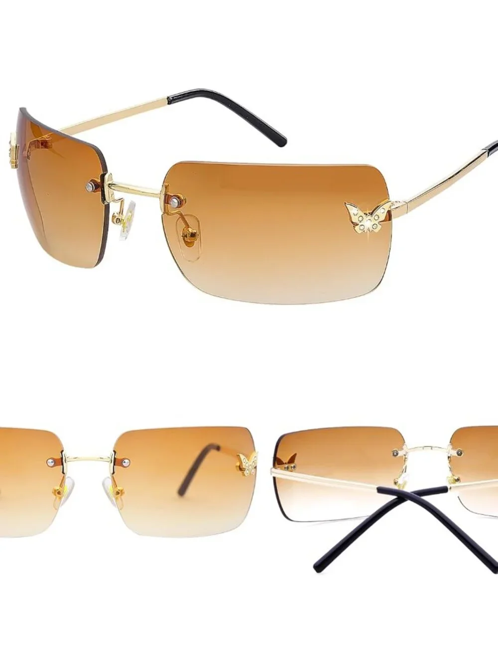 Chic Rimless Rectangle Sunglasses with Cute Butterfly Detail - Trendy Accessory